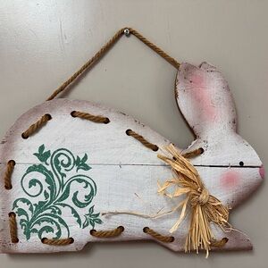 Rustic White and Green Bunny Wall Decor
